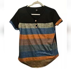 Shein Womens Short Sleeve Shirt Top Multi-Color Size Medium